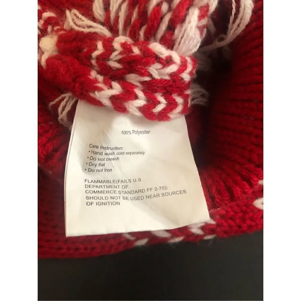 Knit Sweat Christmas Stockings Set Of 2 Red White  Pompoms